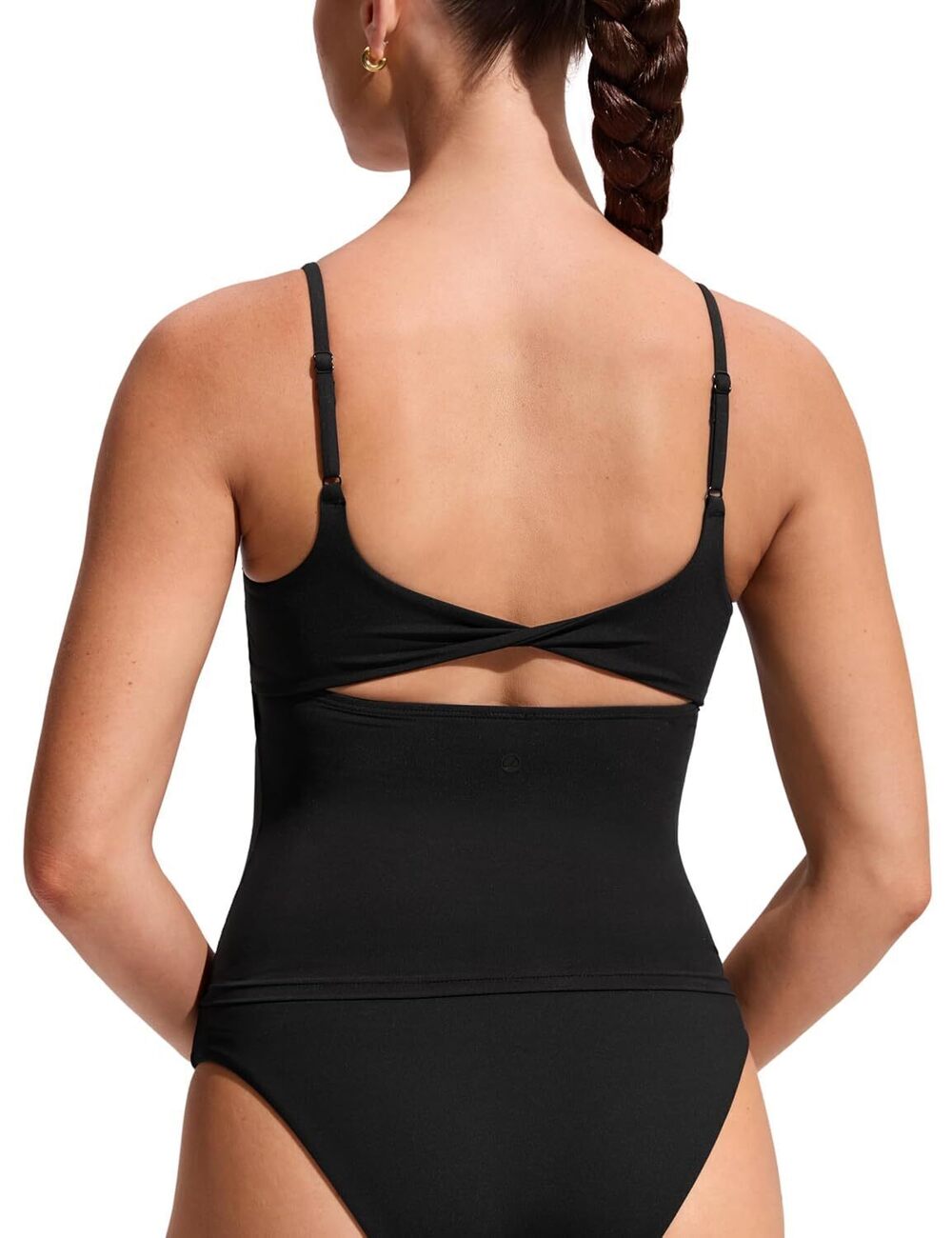 Twist-Back Tankini Top Black Medium Swim